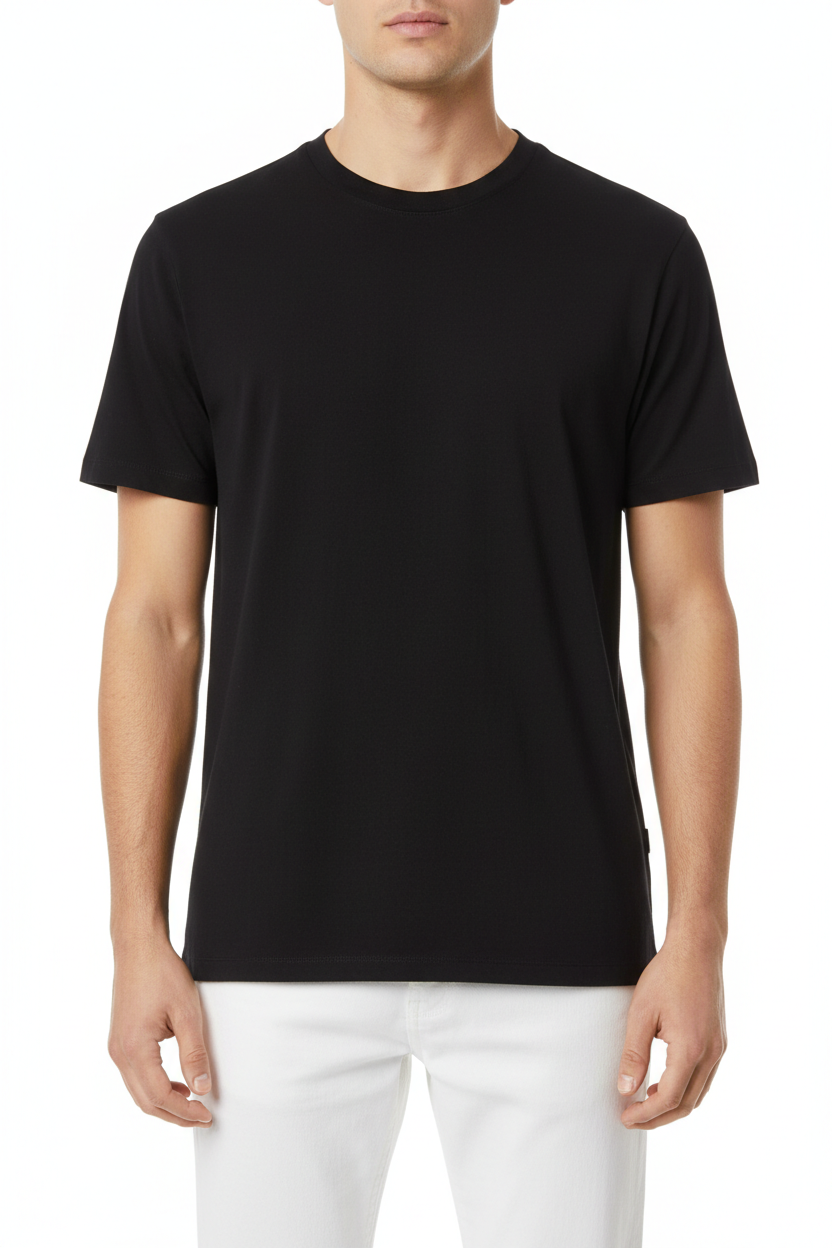 Male model in plain Black Next Level