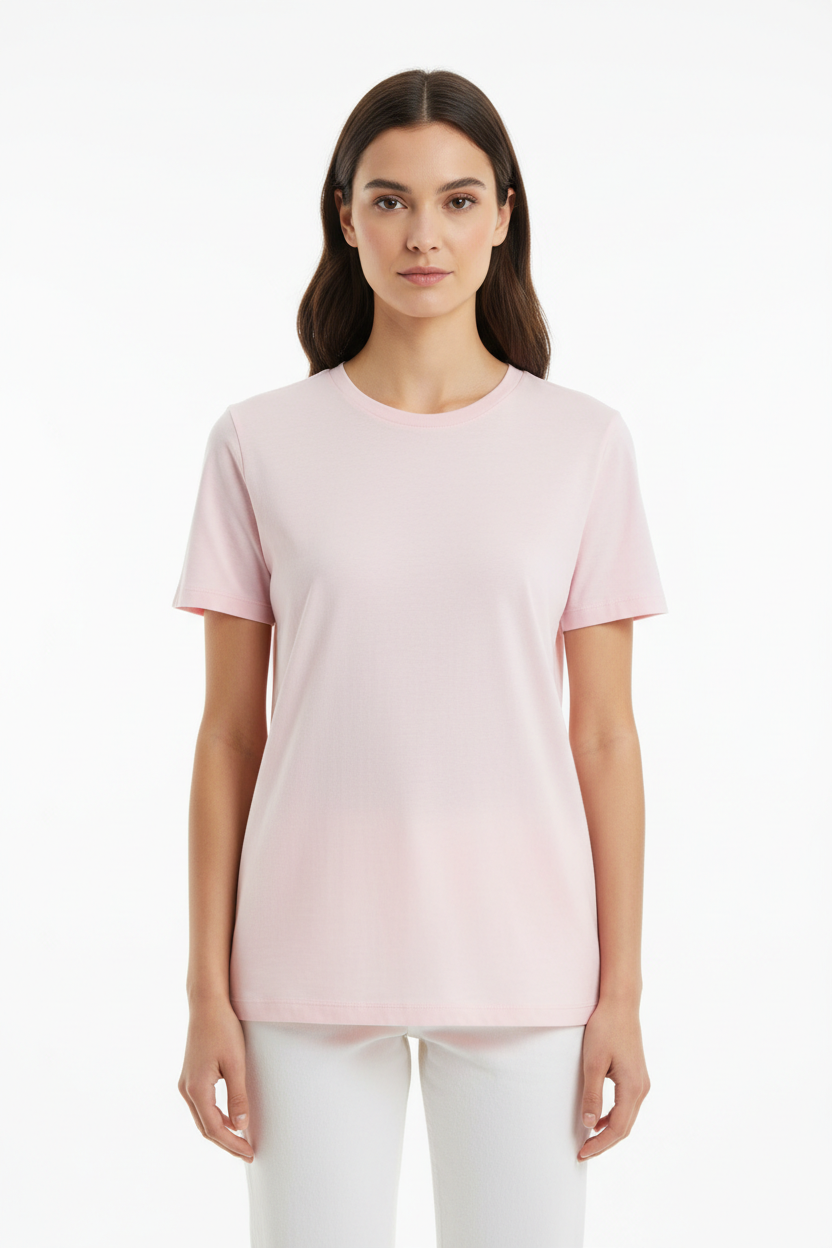 Female model in Charity Pink