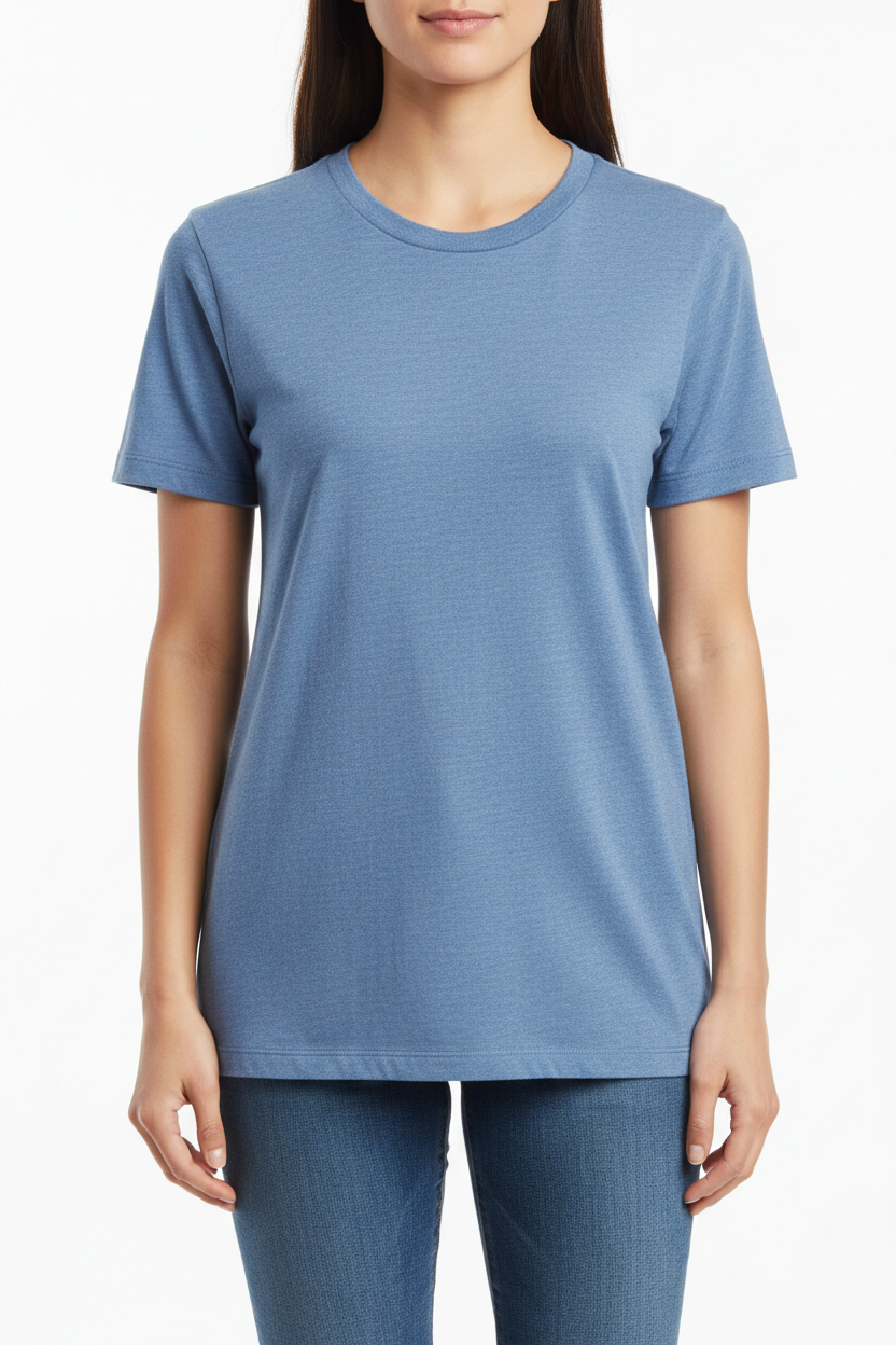 Female model in Heather Blue Tultex 502